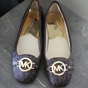 Michael Kors Dark Brown MK Logo Leather Ballet Flats